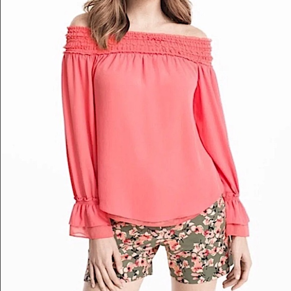 White House Black Market Smocked Ruffle Top